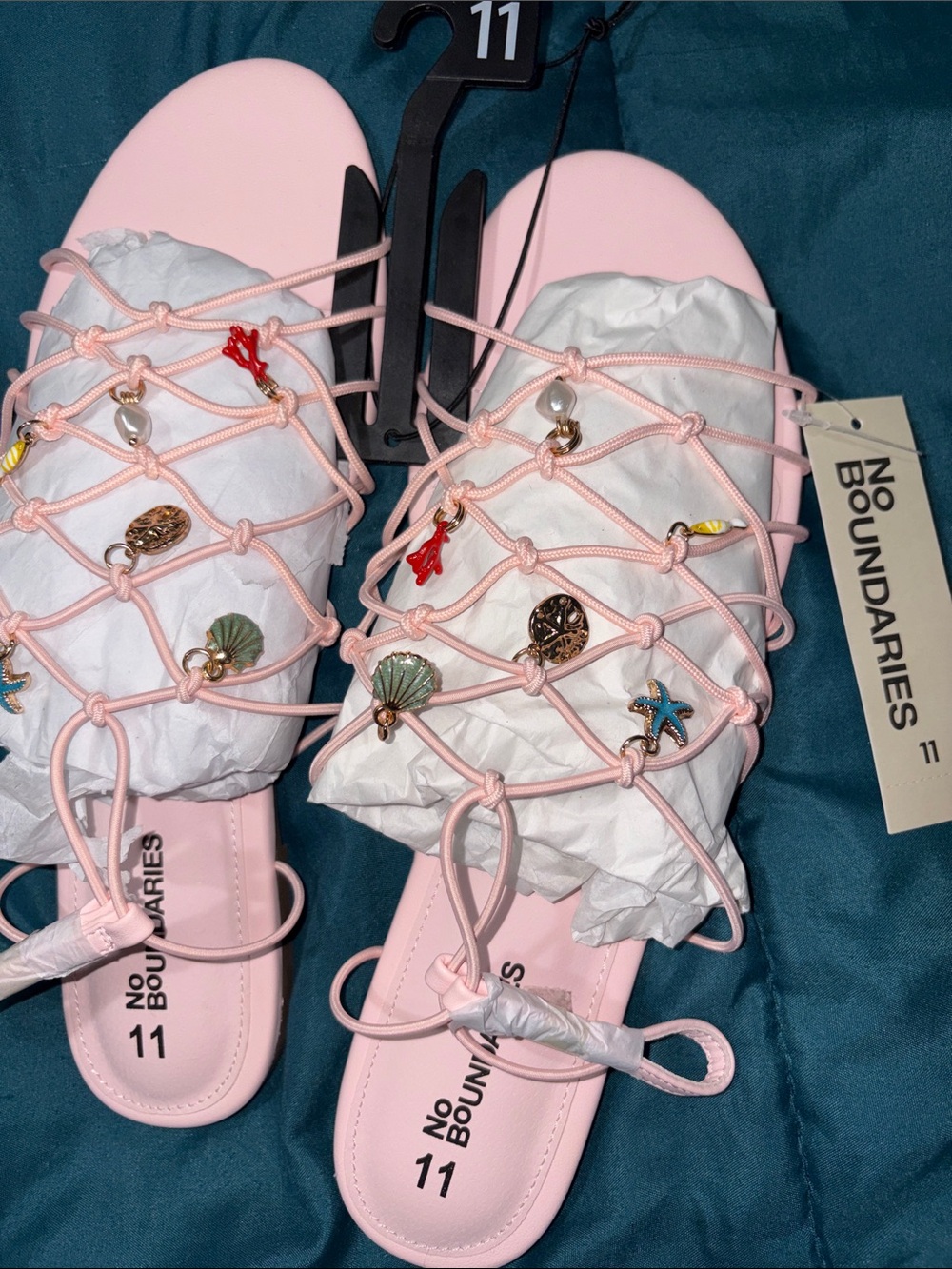 No Boundaries Light Pink Lace-Up Charm Slide Sandals Size 11